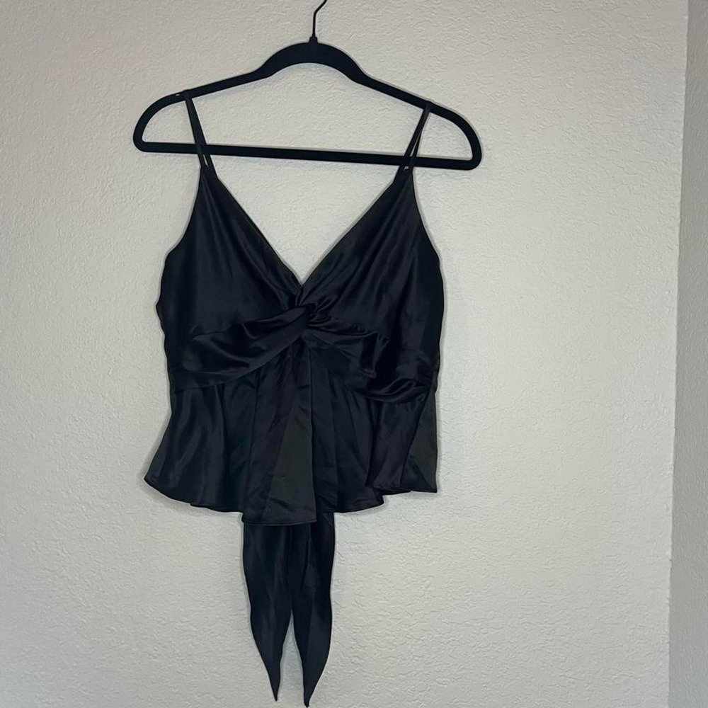 Lulus black satin tie front crop top